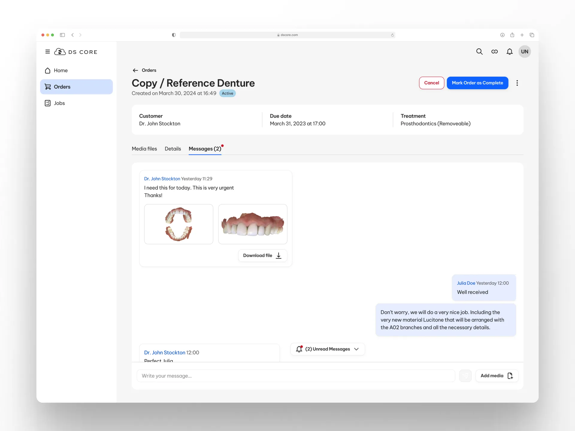 Dentsply Sirona — in-app messenger interface