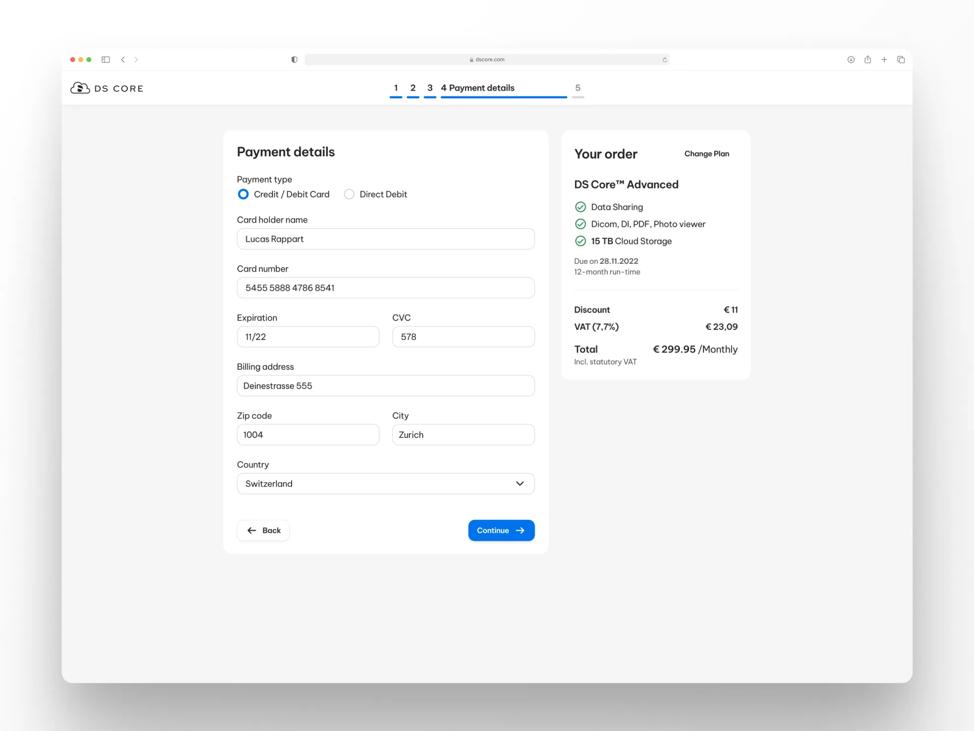 Dentsply Sirona — payment screen