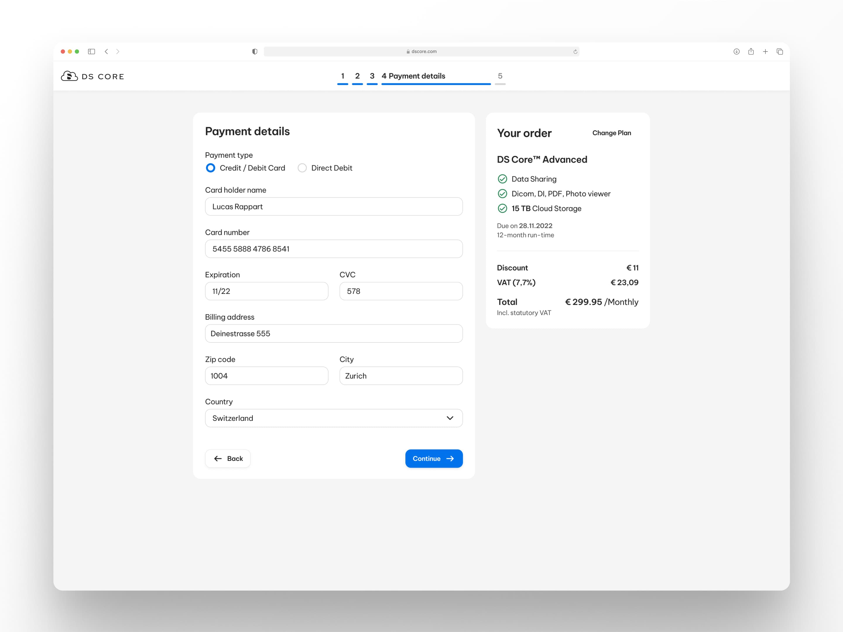 DS Core checkout step