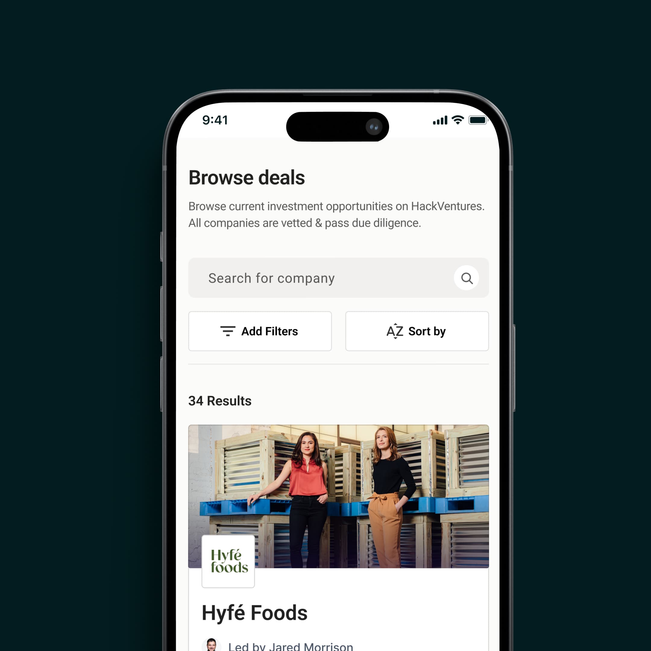 Foodhack mobile deal discovery screen