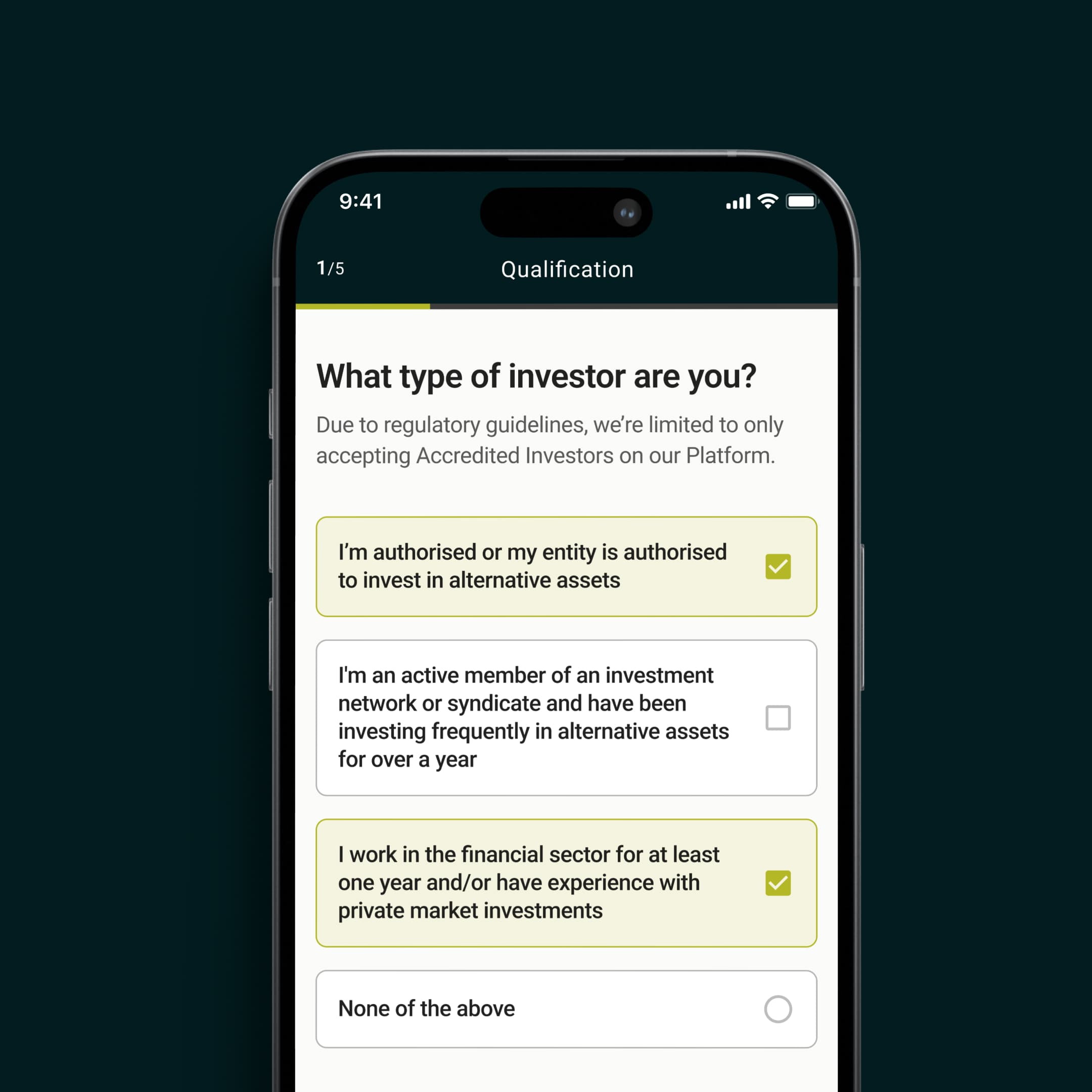 Foodhack mobile investor accreditation flow